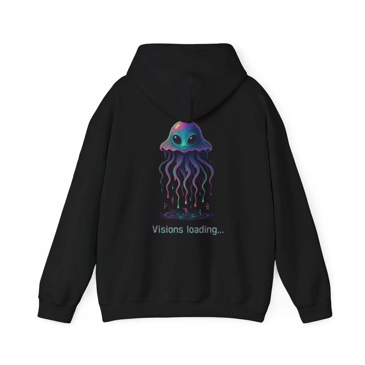 Visions Loading Hoodie – Trippy Alien Jellyfish Aesthetic in Cyber Glow