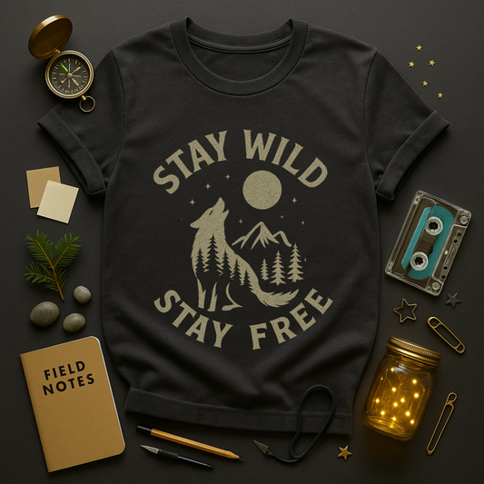 Stay Wild, Stay Free Wolf Silhouette Tee | Mountain Moon