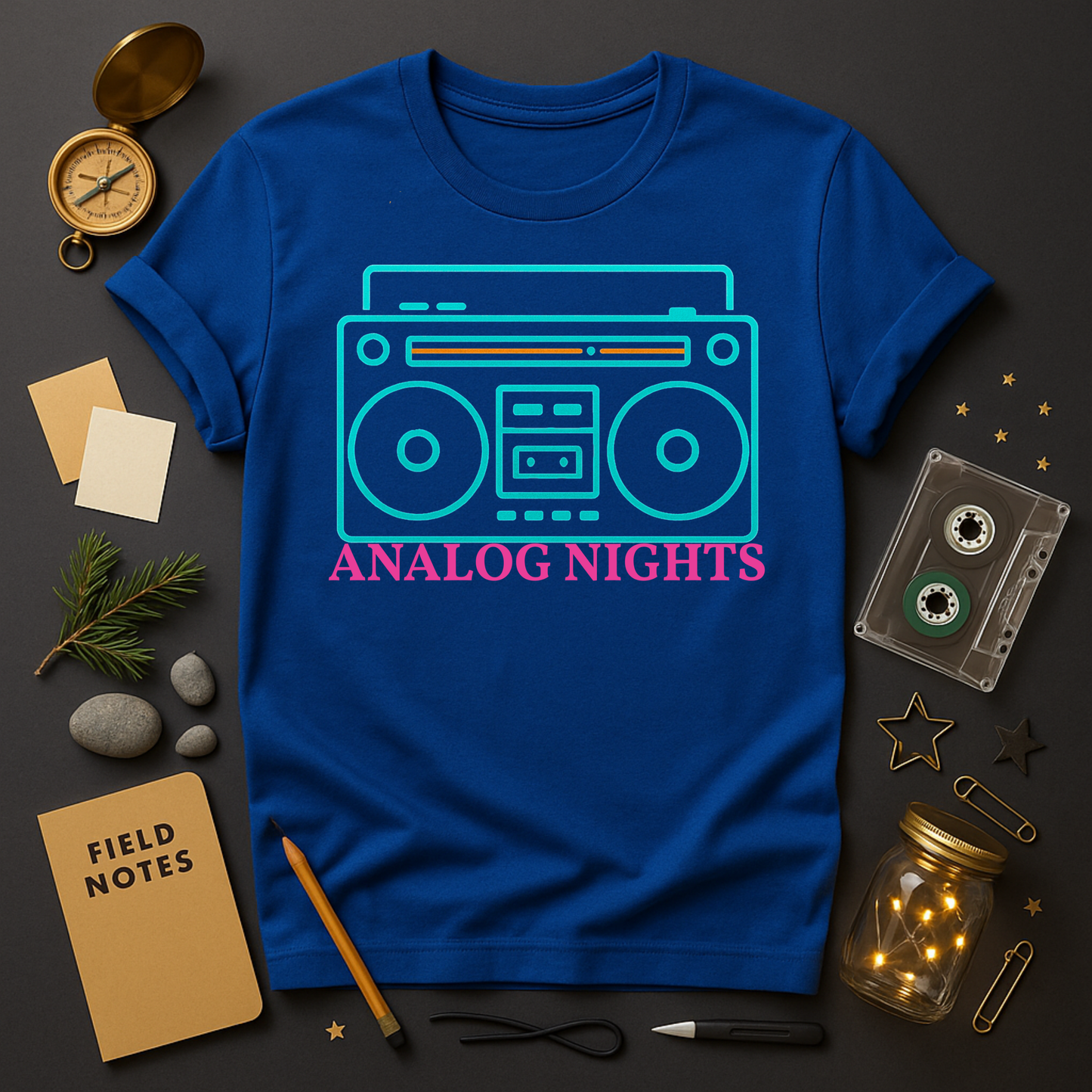 80s nostalgia shirt in teal and pink on black