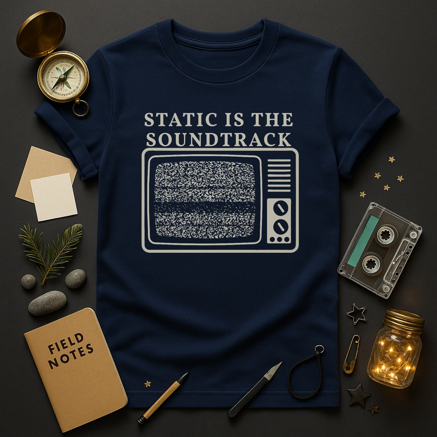 Pixel lettering television static graphic tee