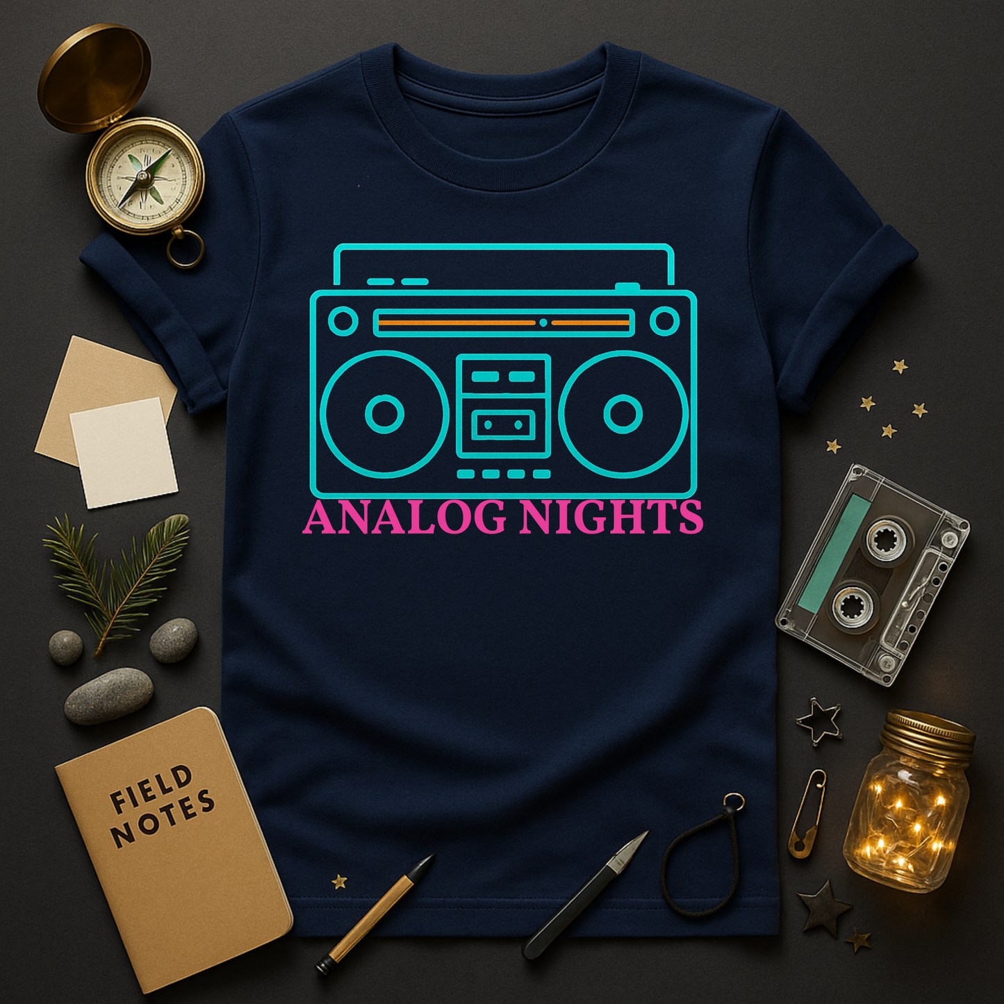 80s nostalgia shirt in teal and pink on black