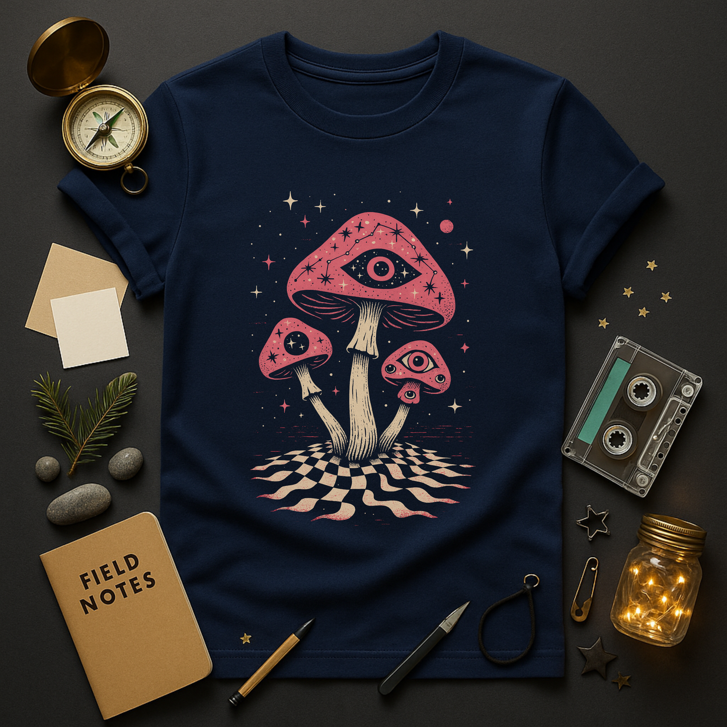 Weirdcore mushroom graphic tee in vintage ink