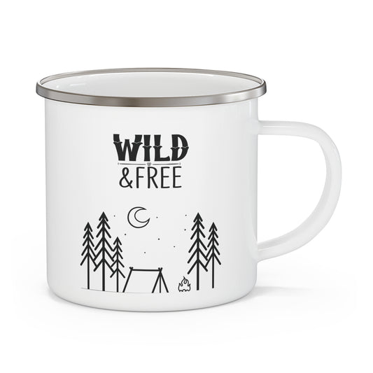 Wild & Free Enamel Camping Mug - Adventure Coffee Cup, Hiking Mug, Outdoor Gift, Eco-Friendly Drinkware, Nature Lover's Essential