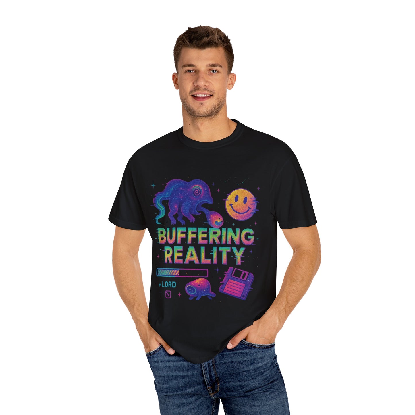 Buffering Reality T-Shirt – Trippy Cosmic Glitchcore Tee | Twistbug