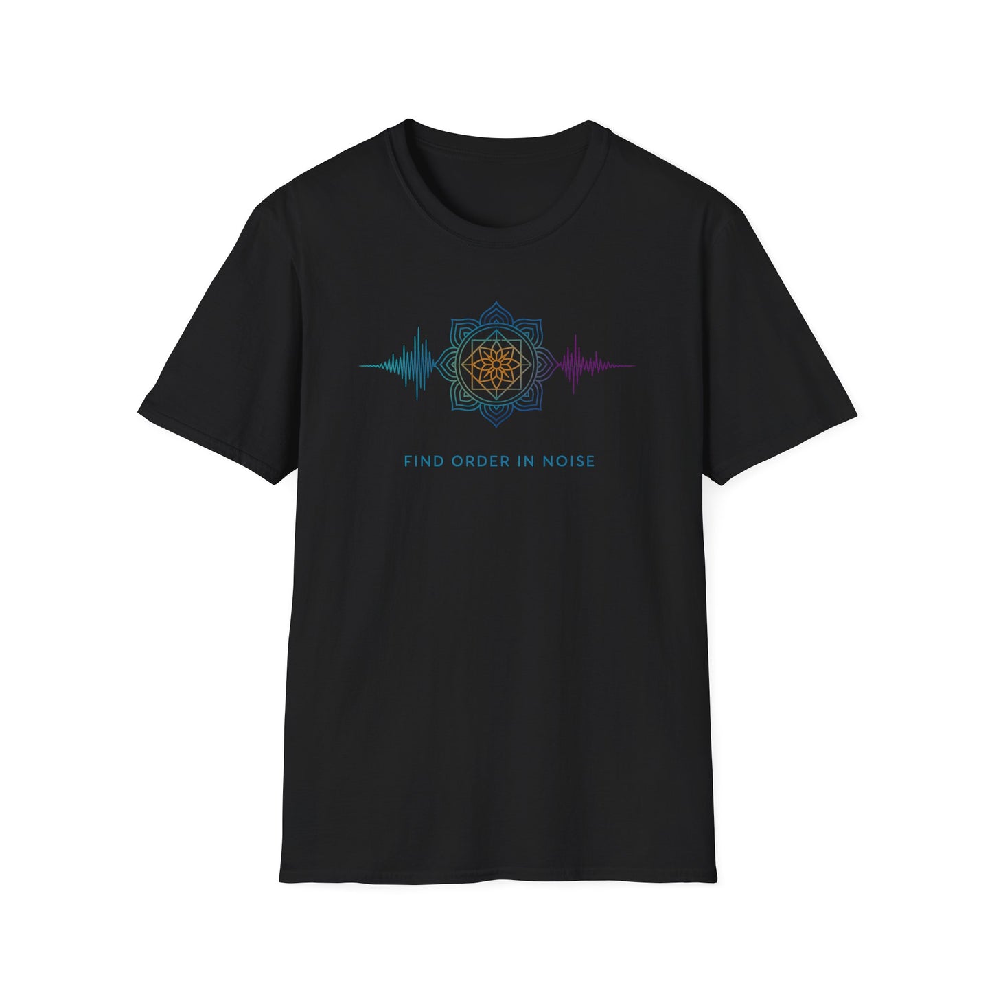 Find Order in Noise Tee — Sacred Geometry Soundwave Graphic