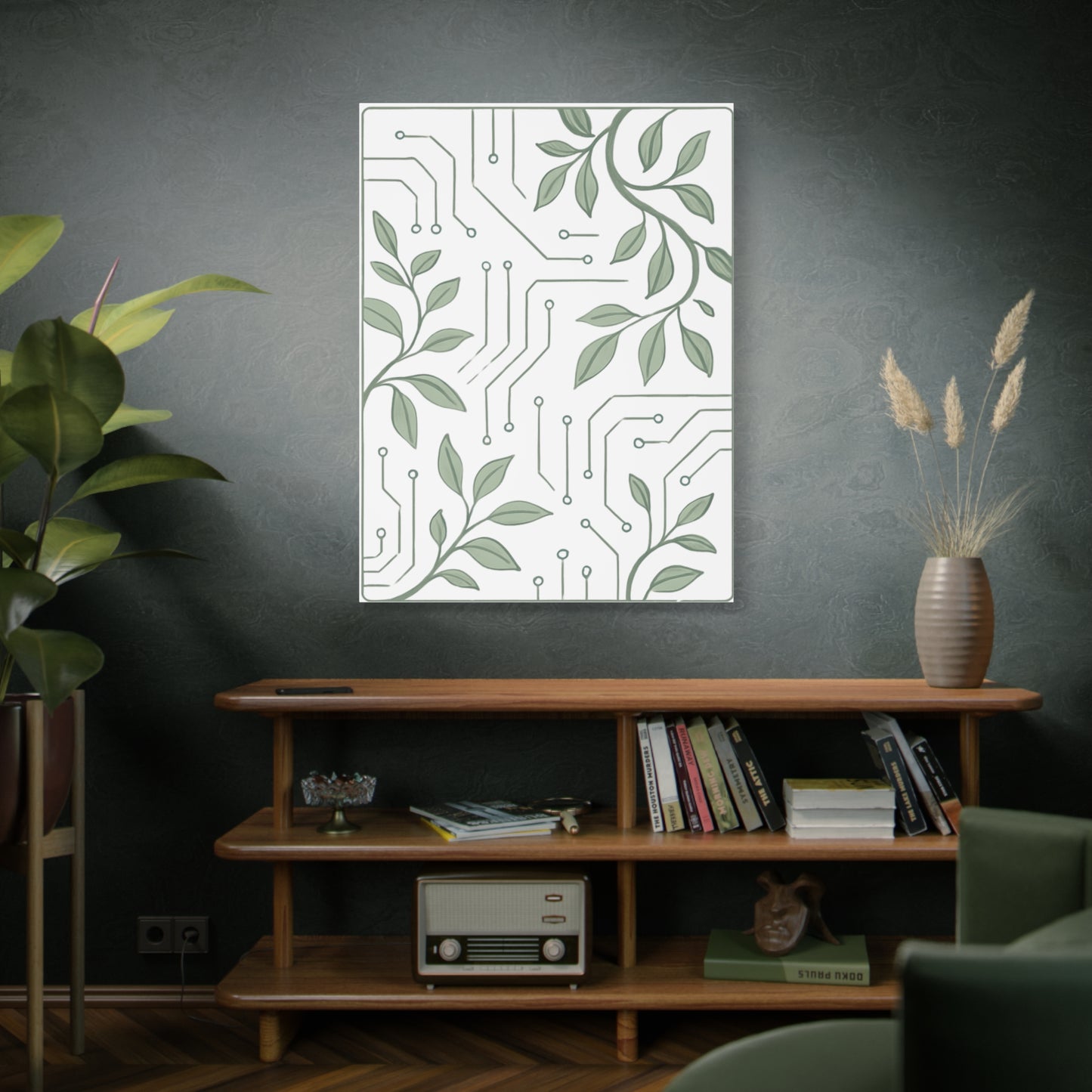 Green Circuitry Leaf Wall Art Canvas - Modern Home Decor