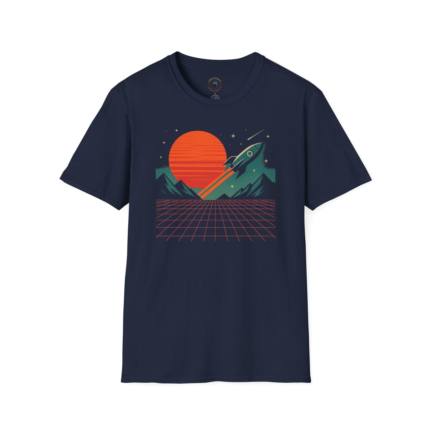 Retro Rocket T-Shirt – Synthwave Sun & Neon Grid