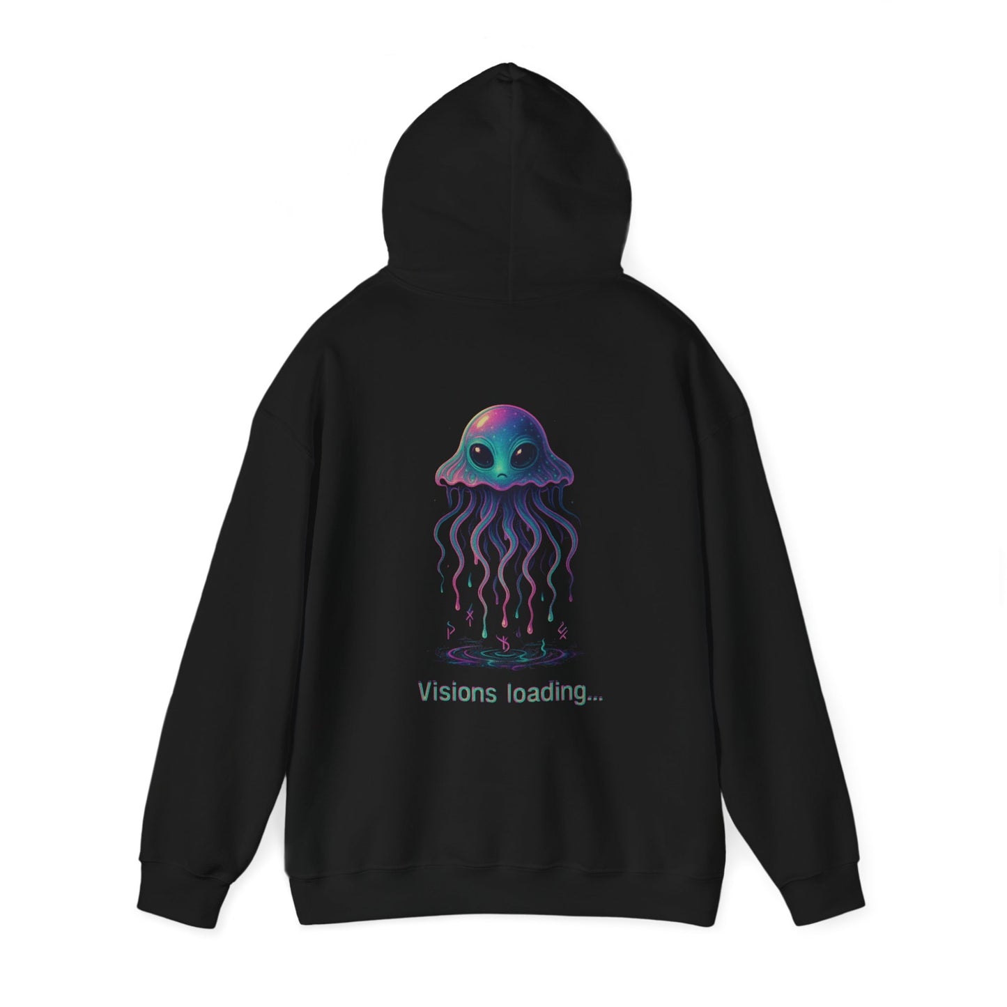 Visions Loading Hoodie – Trippy Alien Jellyfish Aesthetic in Cyber Glow