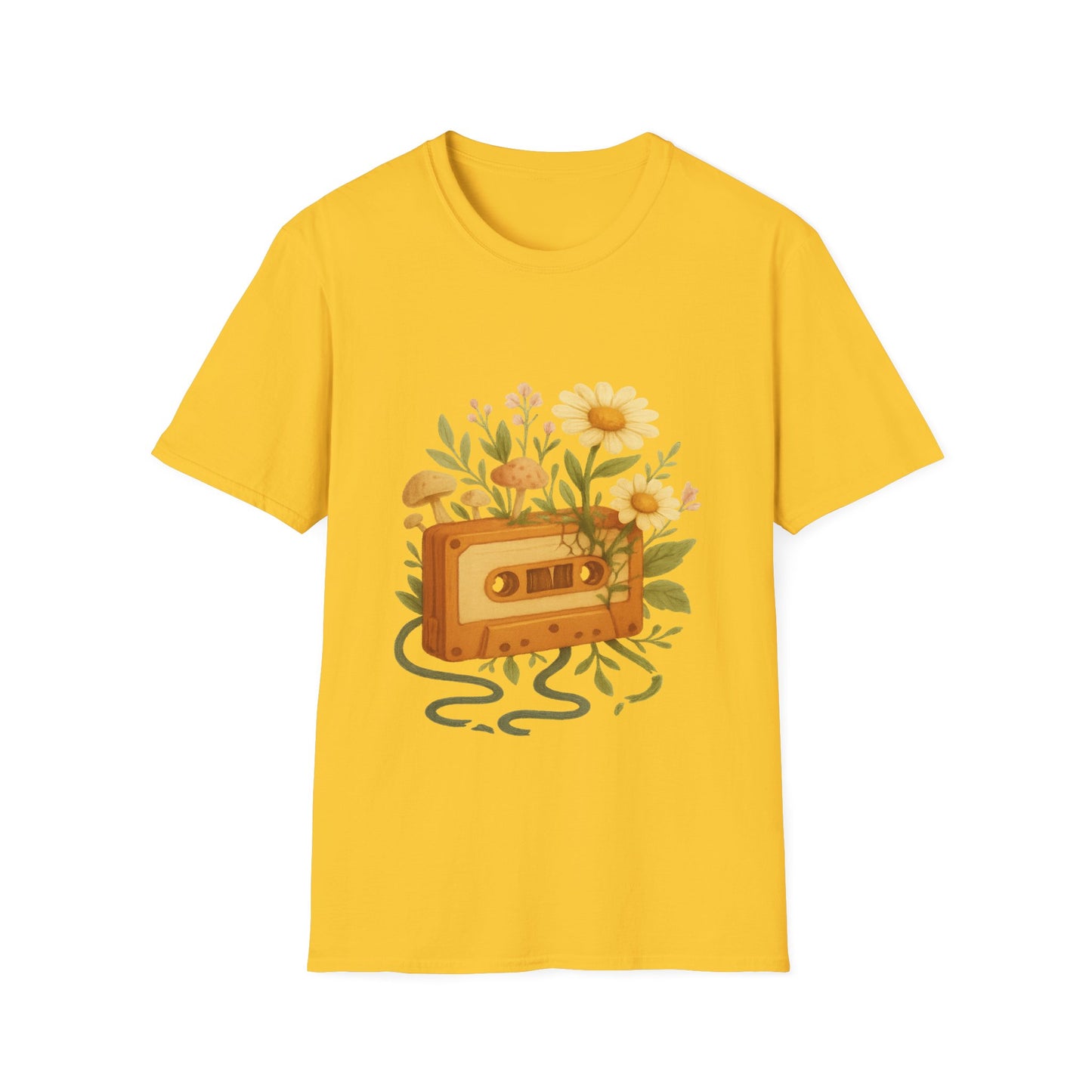Retro Floral Cassette T-Shirt - Unisex Softstyle Tee for Music Lovers