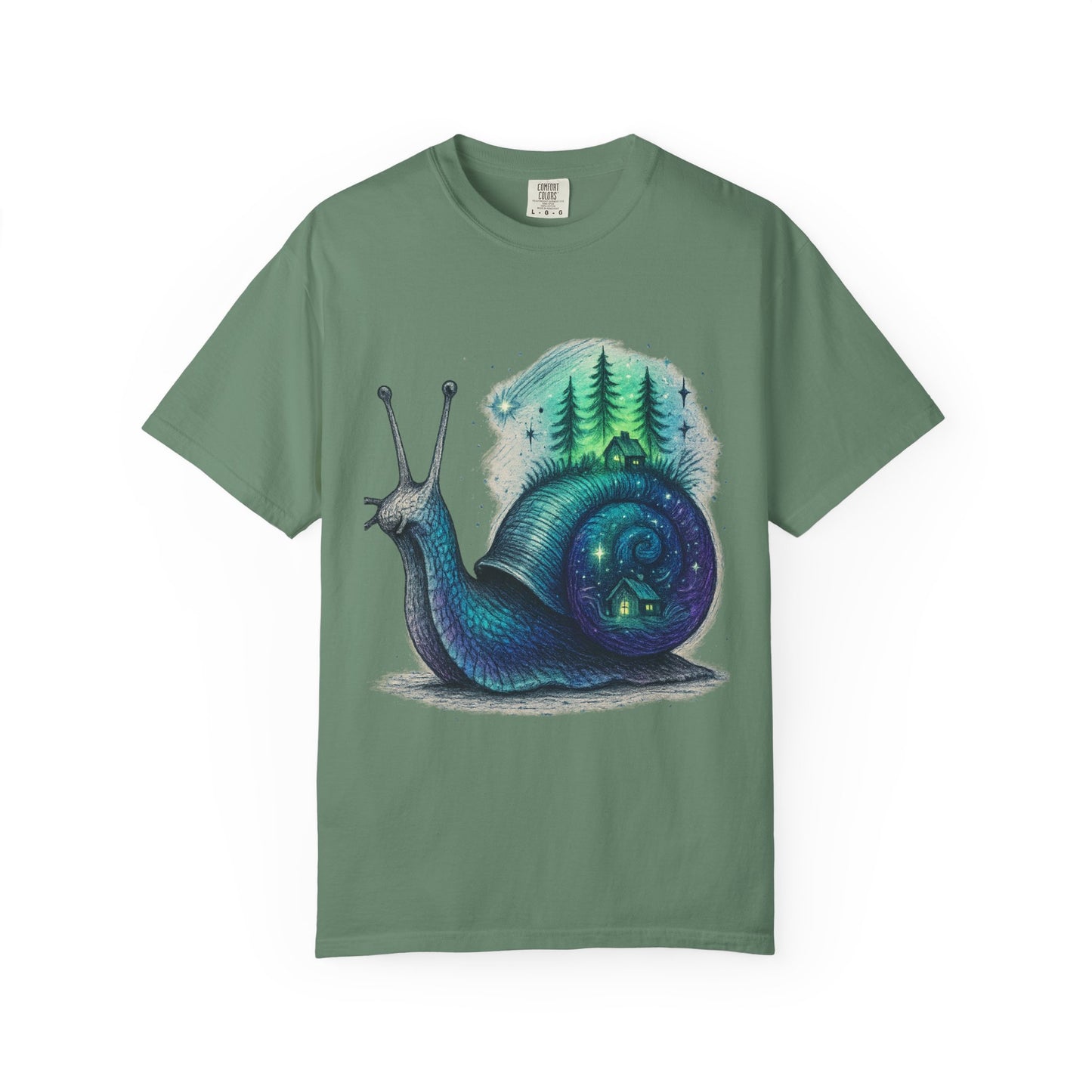 Cosmic Snail Retreat T-Shirt – Surreal Cottagecore Galaxy Tee | Twistbug
