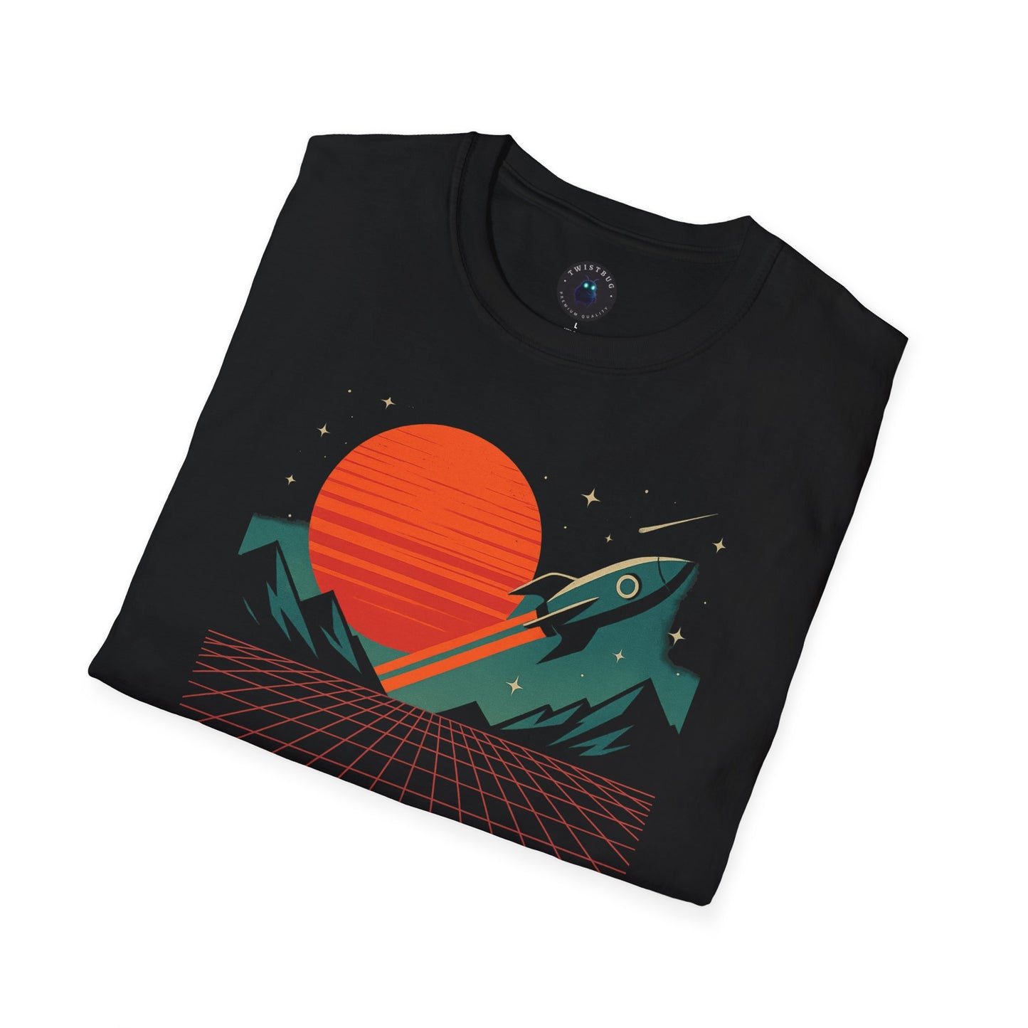 Retro Rocket T-Shirt – Synthwave Sun & Neon Grid