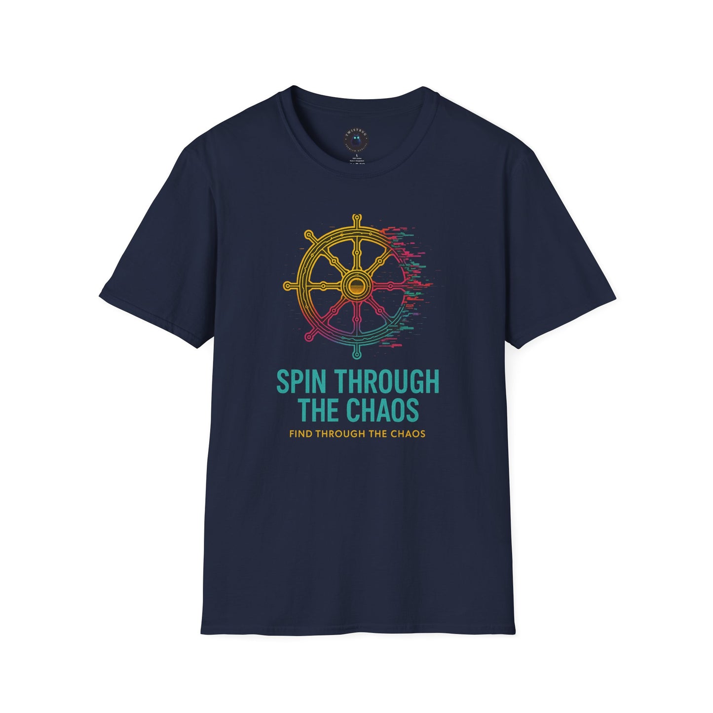 Spin Through the Chaos T-Shirt – Glitch Helm Motivational Tee