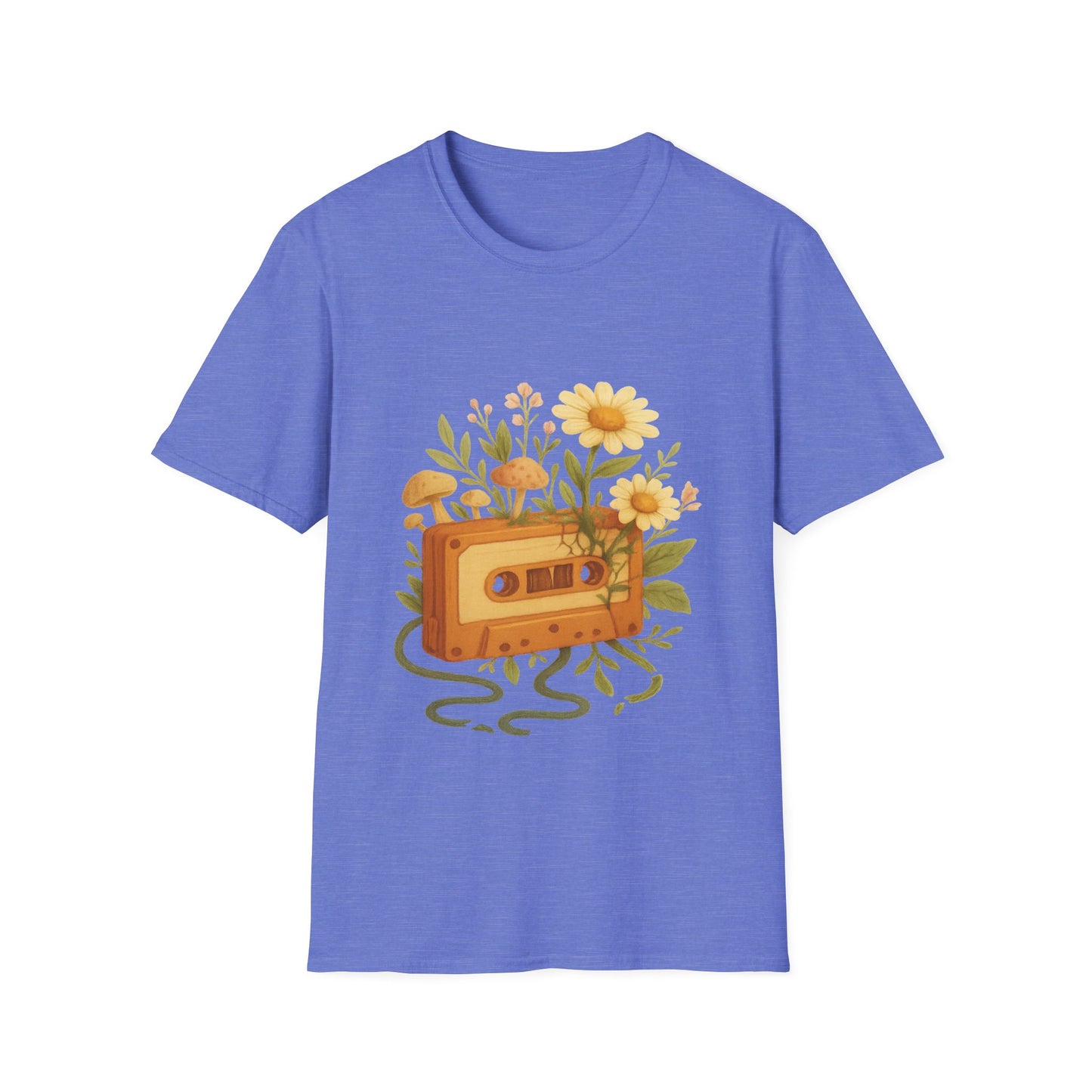 Retro Floral Cassette T-Shirt - Unisex Softstyle Tee for Music Lovers