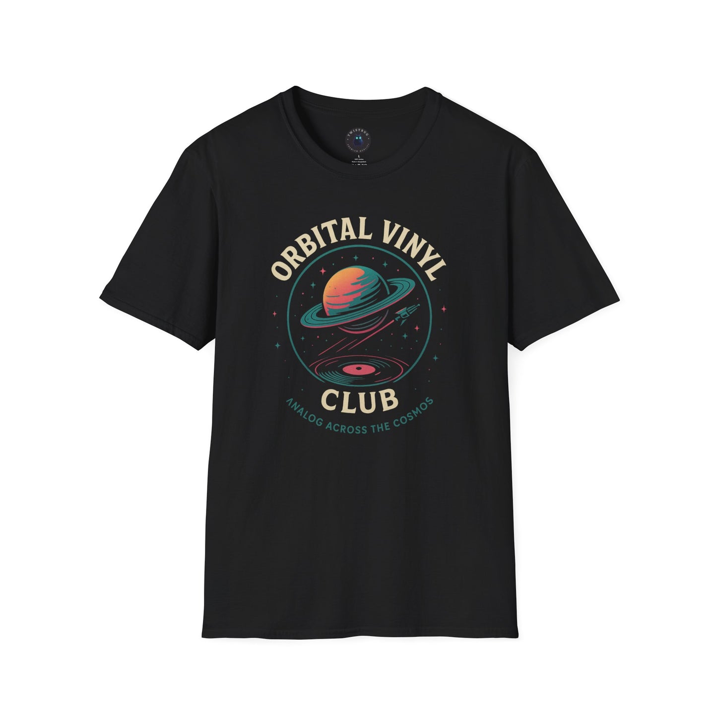 Orbital Vinyl Club Graphic Tee – Analog Across the Cosmos | Retro Space Music T-Shirt