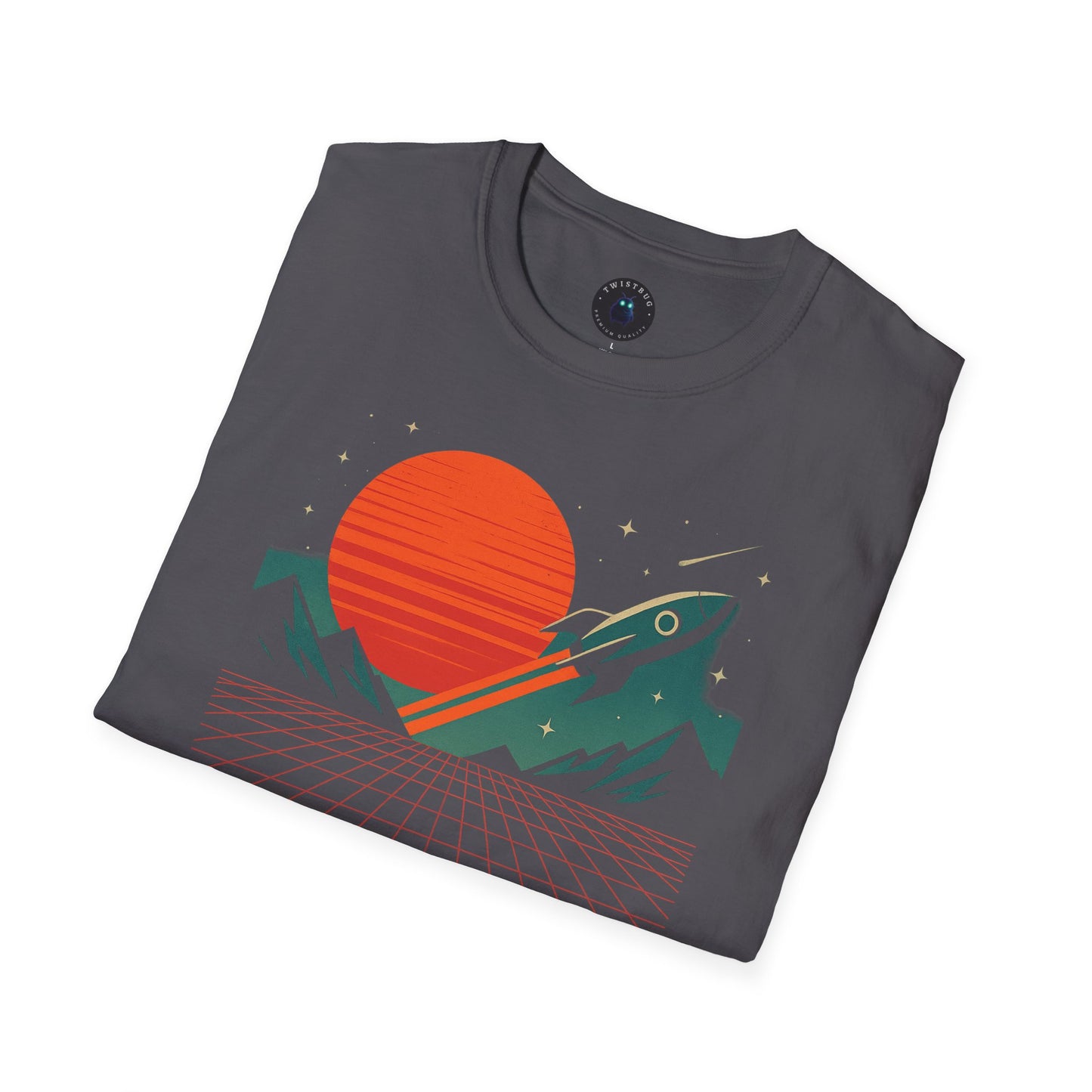 Retro Rocket T-Shirt – Synthwave Sun & Neon Grid