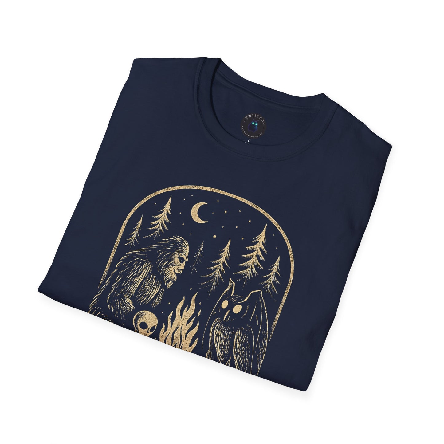 Campfire Cryptids – Bigfoot, Alien & Mothman Night Forest T-Shirt