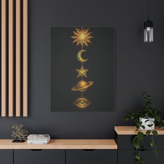Celestial Cascade Wall Art – Sun Moon Star Planet Eye Print