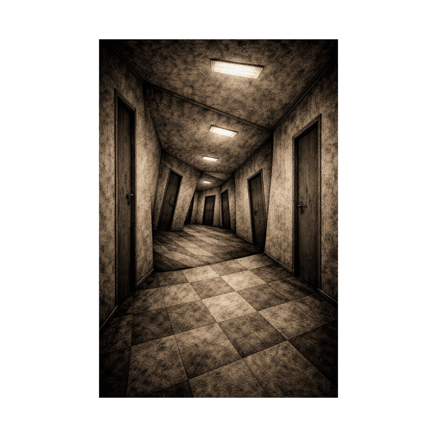 No Exit Corridor – Surreal Haunted Corridor Wall Art