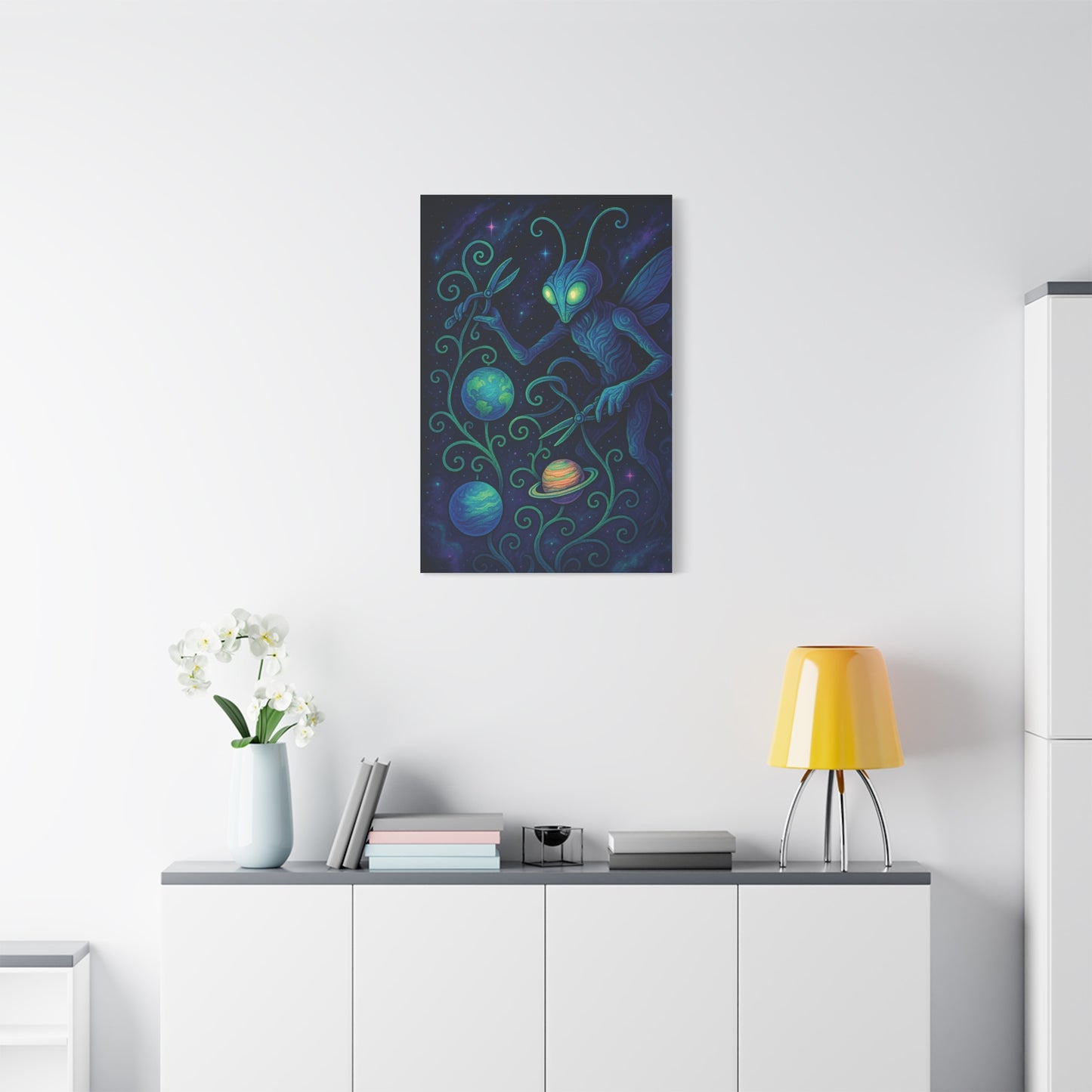 Mystical Space Moth Canvas Wall Art - Vibrant Alien-Inspired Décor