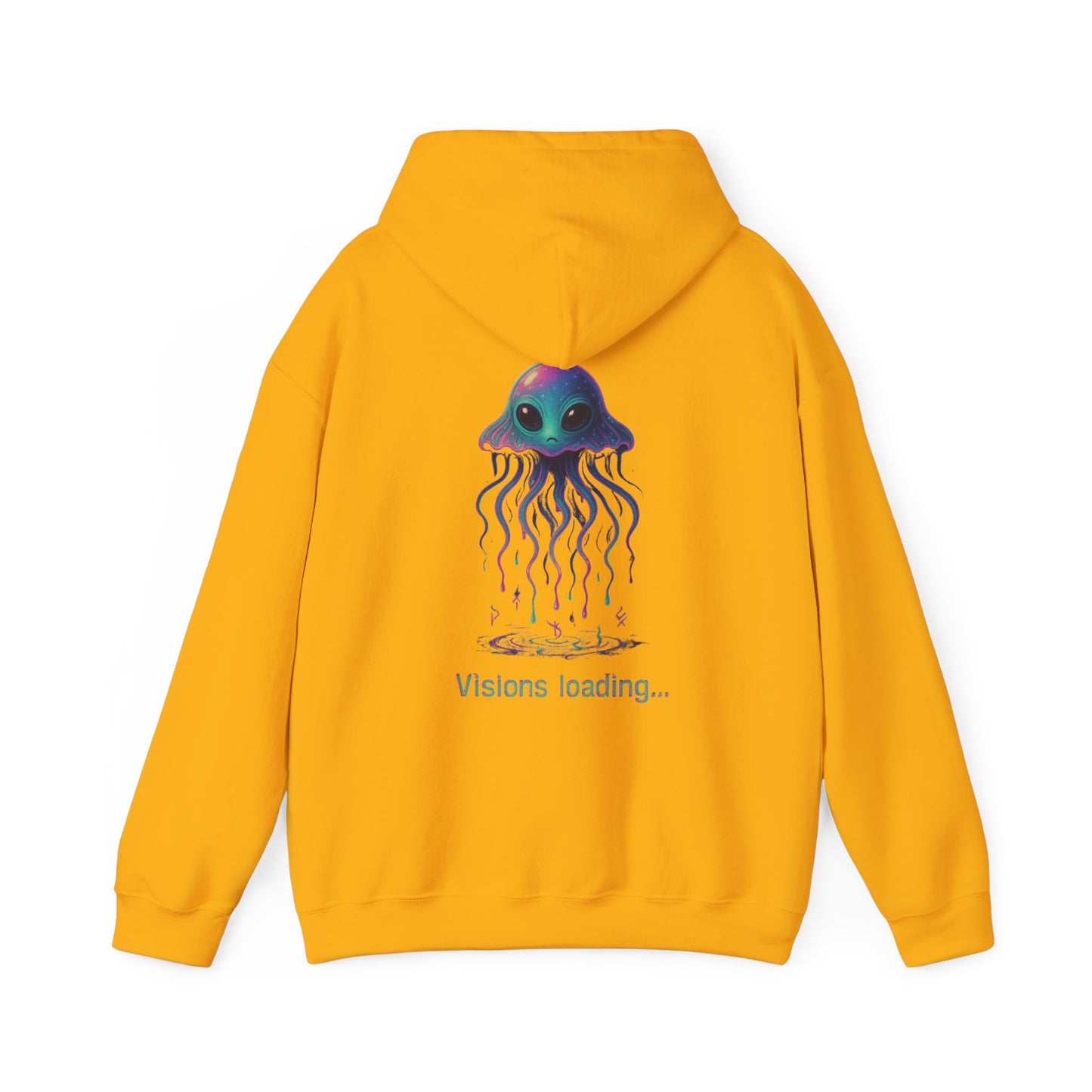 Visions Loading Hoodie – Trippy Alien Jellyfish Aesthetic in Cyber Glow