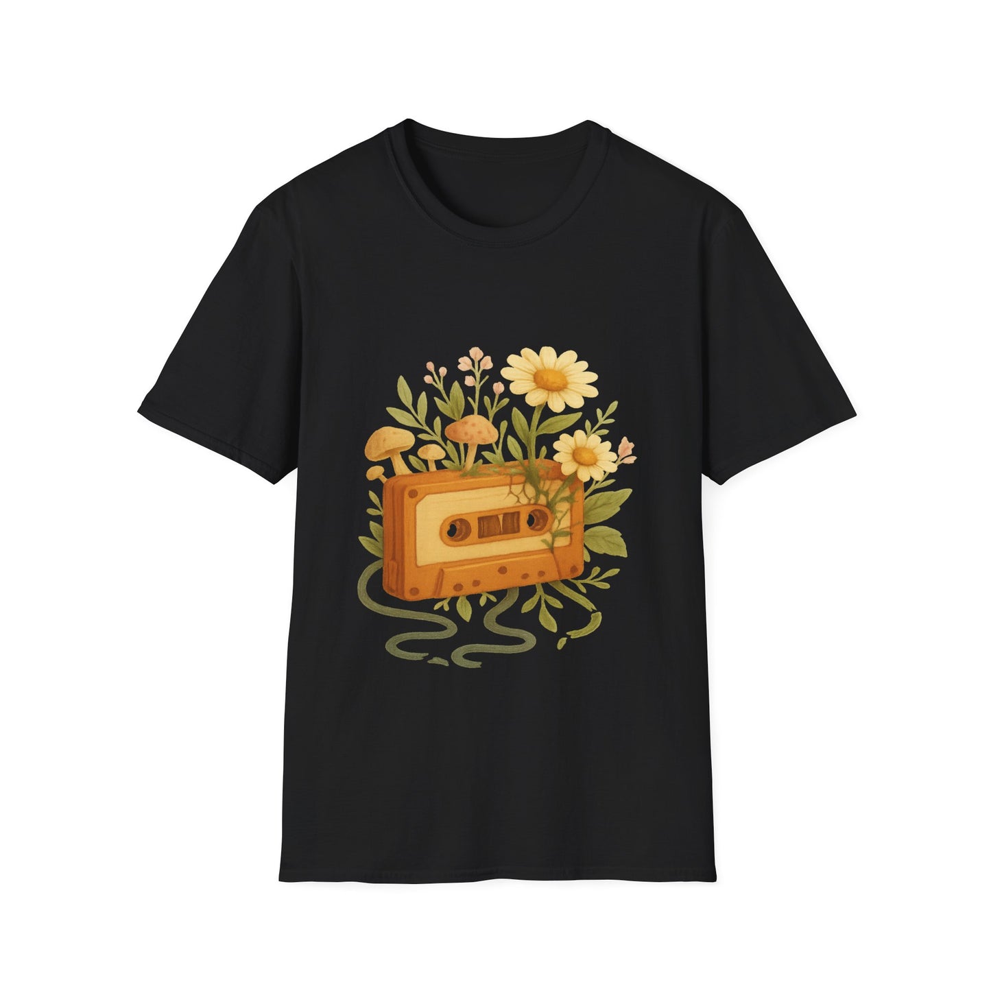 Retro Floral Cassette T-Shirt - Unisex Softstyle Tee for Music Lovers