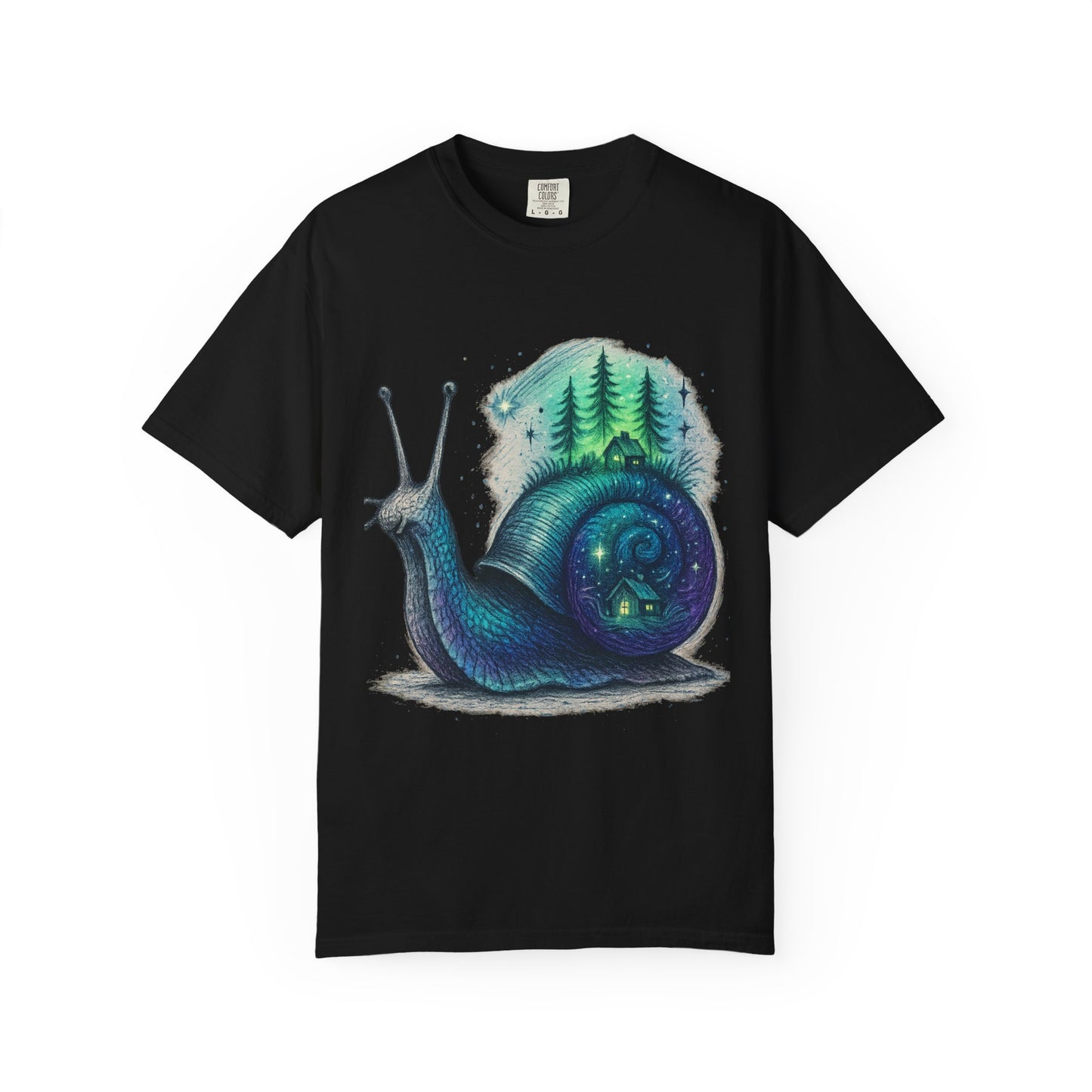 Cosmic Snail Retreat T-Shirt – Surreal Cottagecore Galaxy Tee | Twistbug