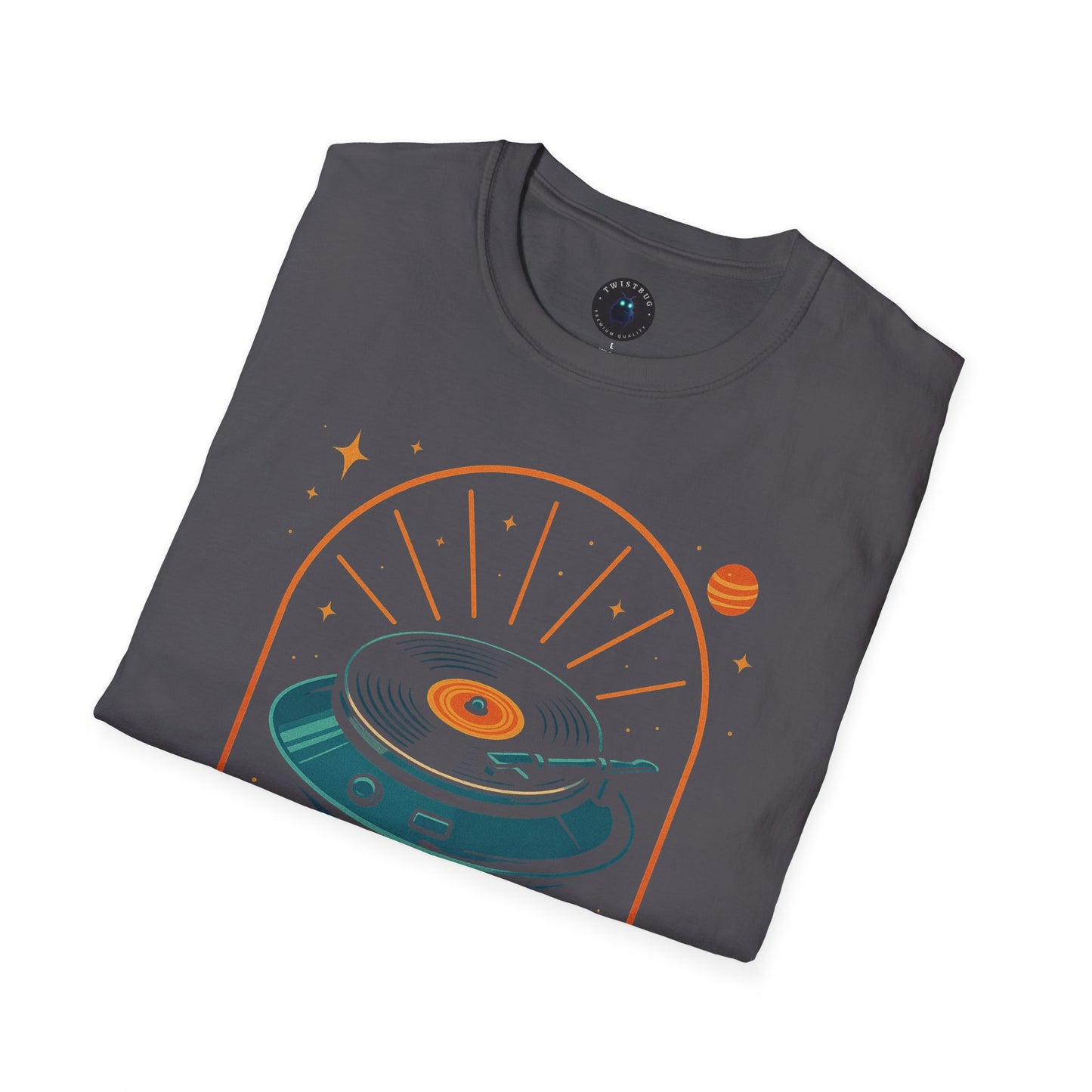 Retrofuturistic UFO Turntable T-Shirt – Space-Age Vinyl Saucer Tee