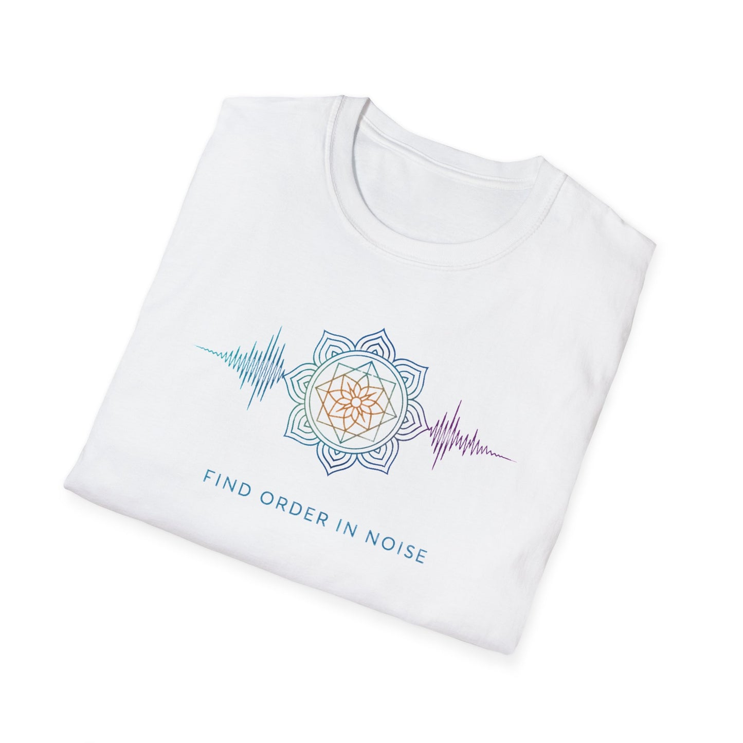 Find Order in Noise Tee — Sacred Geometry Soundwave Graphic