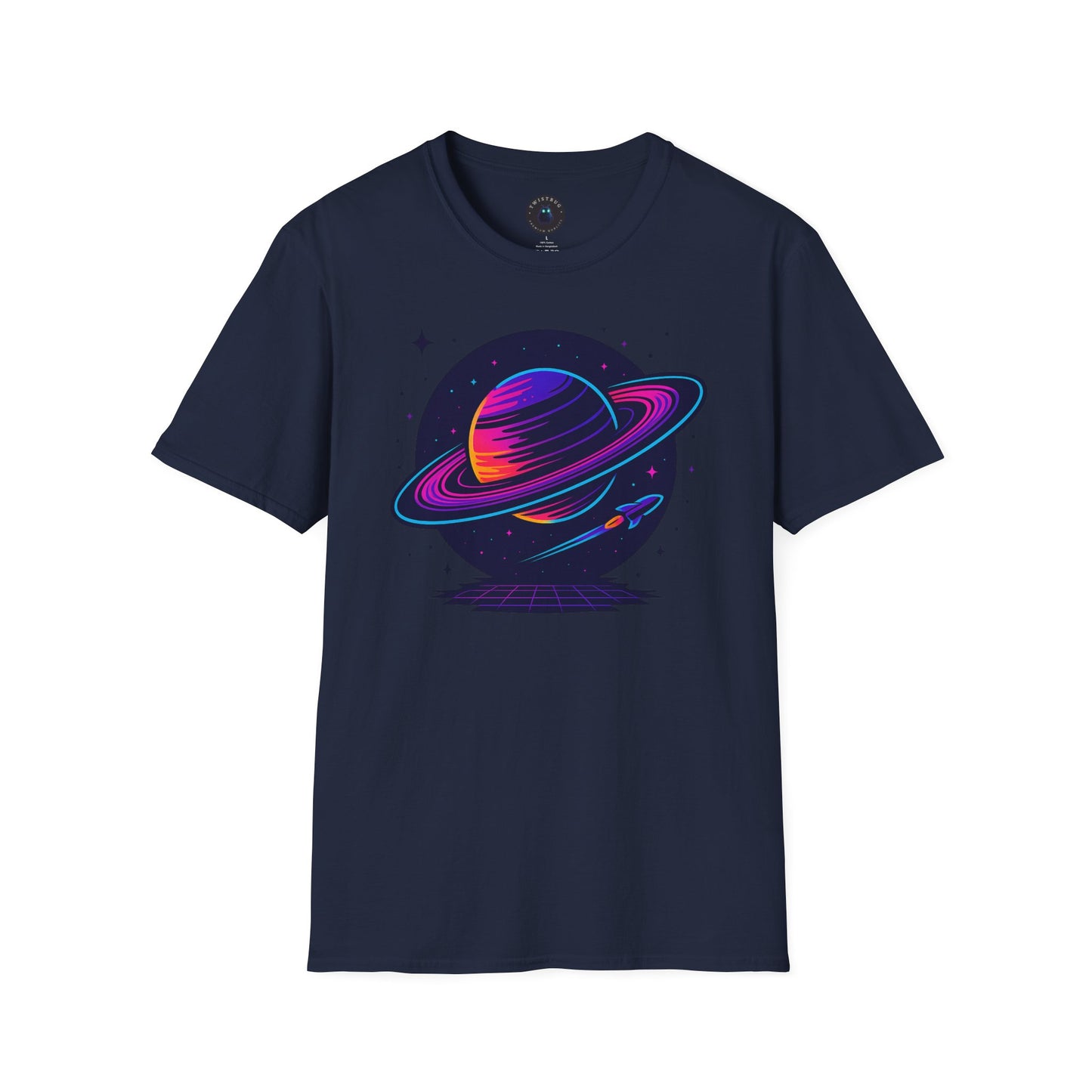 Neon Saturn Synthwave T-Shirt – Retro 80s Space Planet Tee