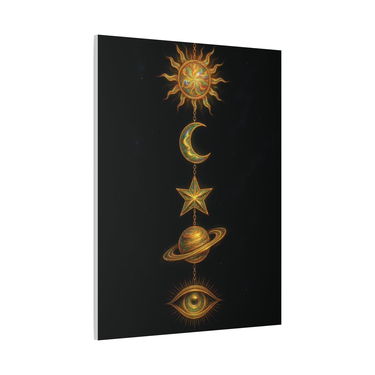 Celestial Cascade Wall Art – Sun Moon Star Planet Eye Print