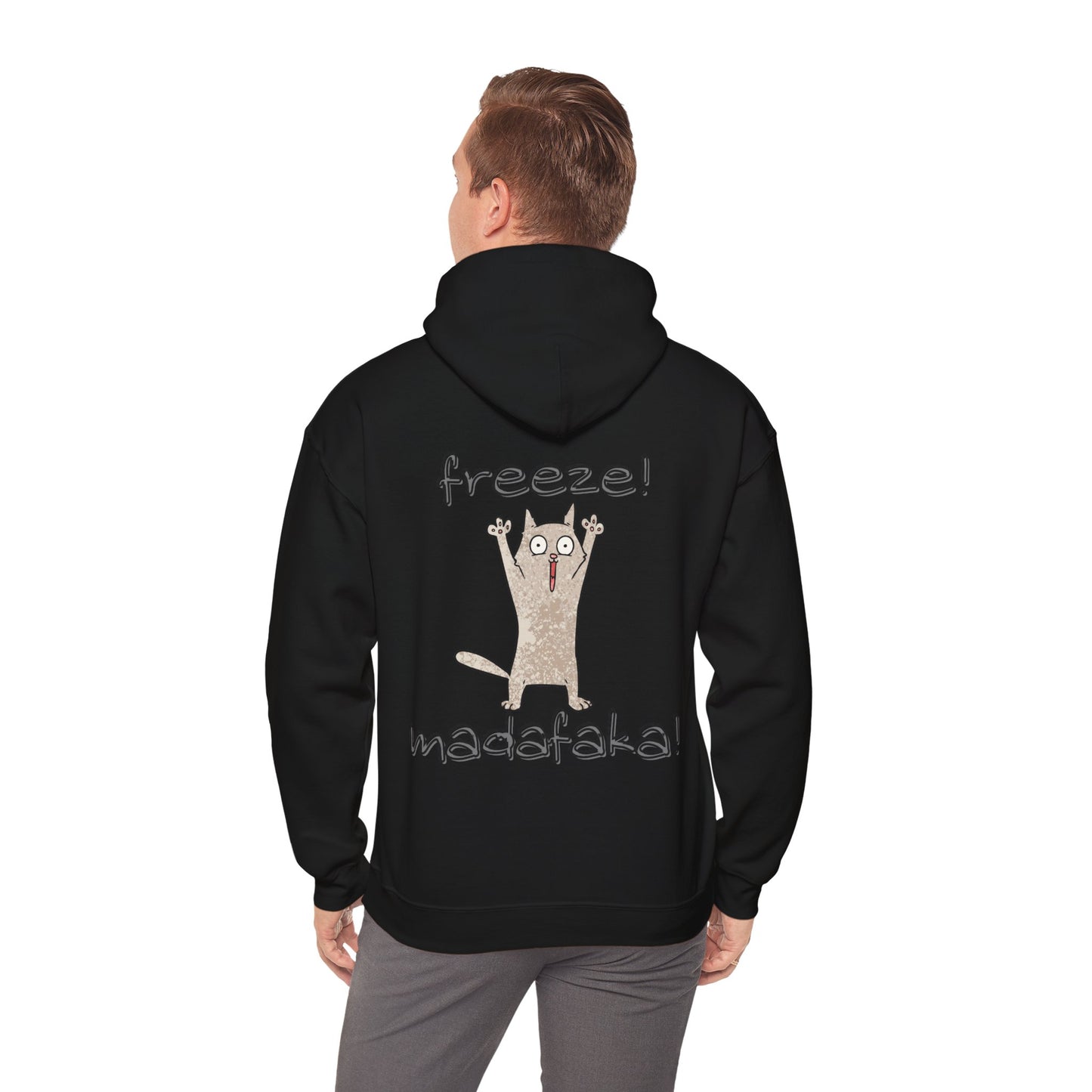 Unisex Hooded Sweatshirt - Funny Cat 'PEW PEW!' & 'FREEZE!' Design