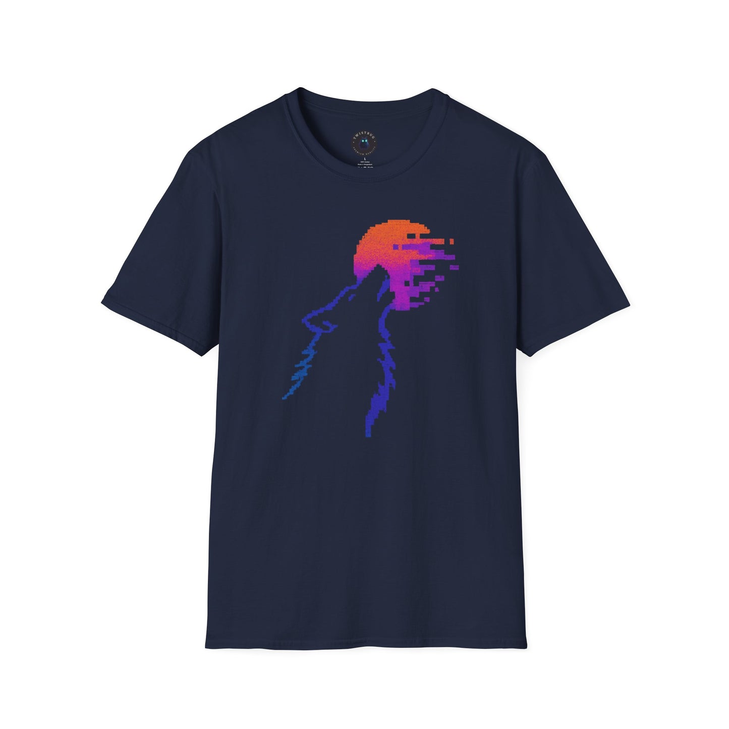 Pixel Howl T-Shirt – Glitch Sunset Wolf 8-Bit Tee