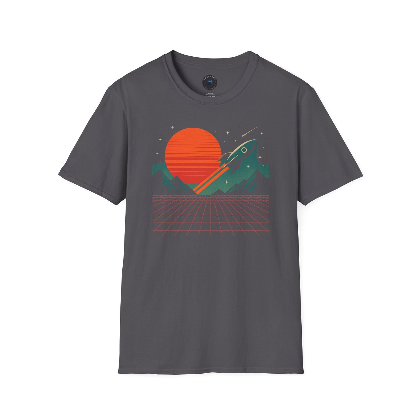 Retro Rocket T-Shirt – Synthwave Sun & Neon Grid