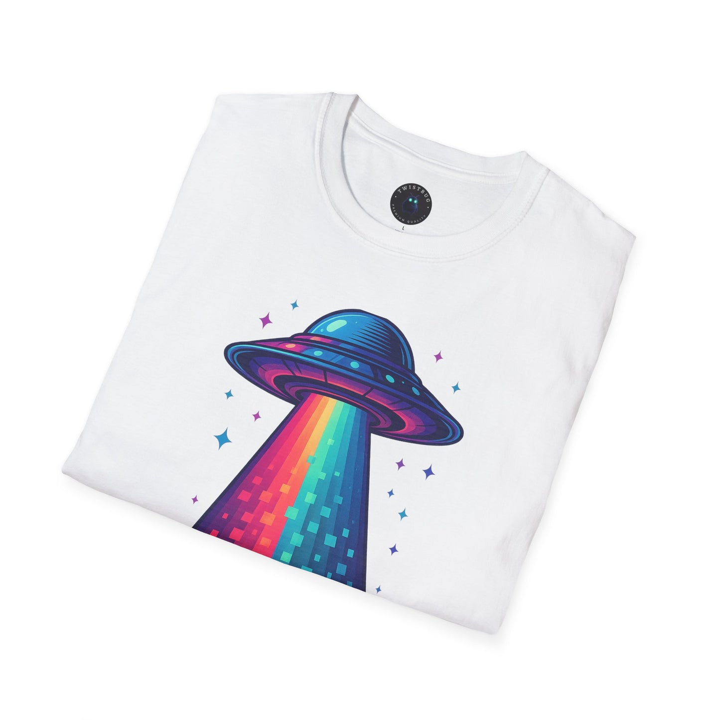 Neon UFO Pixel Beam Tee – Retro Vaporwave Space T-Shirt