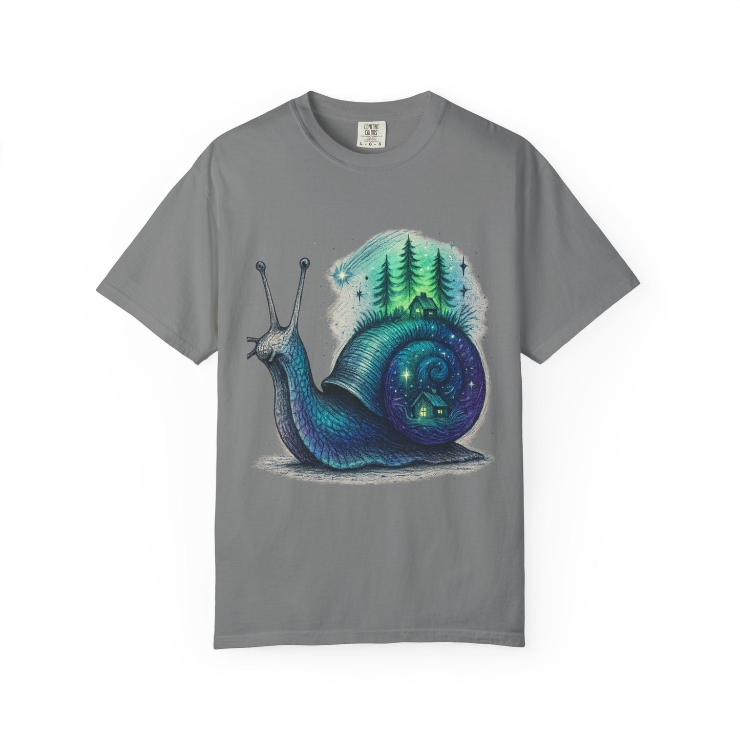 Cosmic Snail Retreat T-Shirt – Surreal Cottagecore Galaxy Tee | Twistbug