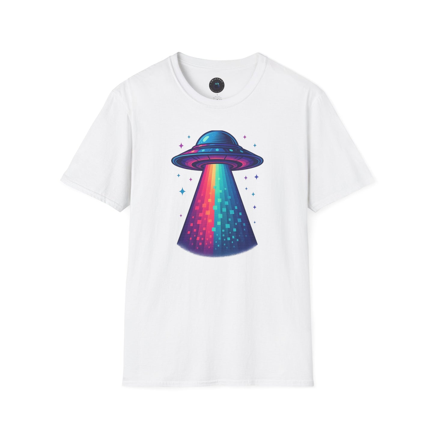 Neon UFO Pixel Beam Tee – Retro Vaporwave Space T-Shirt
