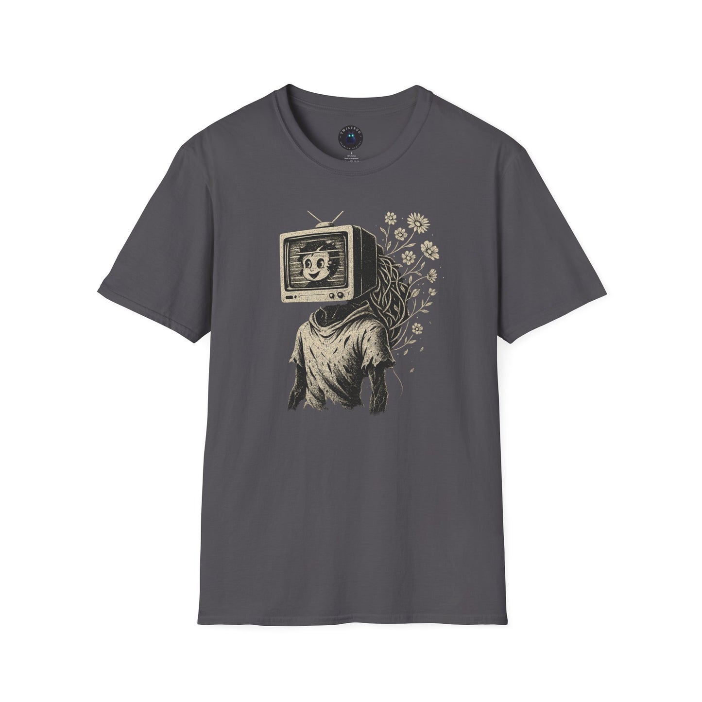 Blooming Static – Retro TV Head Surreal T-Shirt