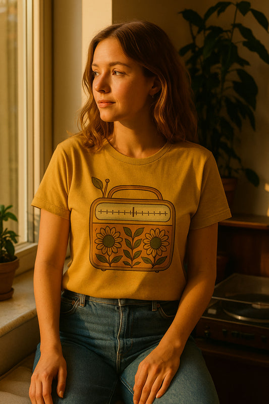 Analog Bloom T-Shirt – Vintage Floral Radio Graphic Tee | Twistbug