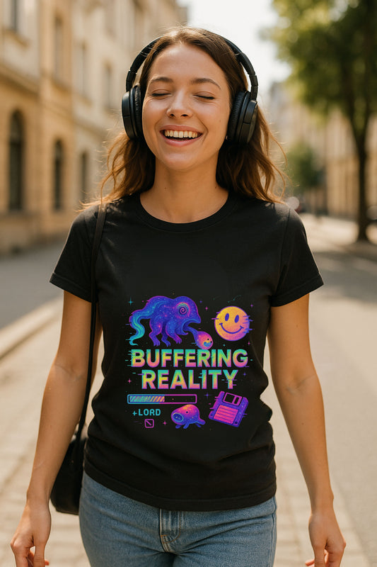 Buffering Reality T-Shirt – Trippy Cosmic Glitchcore Tee | Twistbug