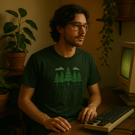 Pixel Rooted T-Shirt – Digital Forest Circuit Tree Graphic Tee | Twistbug