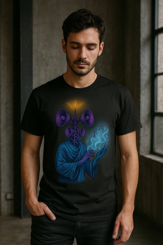 Signal Prophet T-Shirt – Surreal Broadcast Monk Graphic Tee | Twistbug