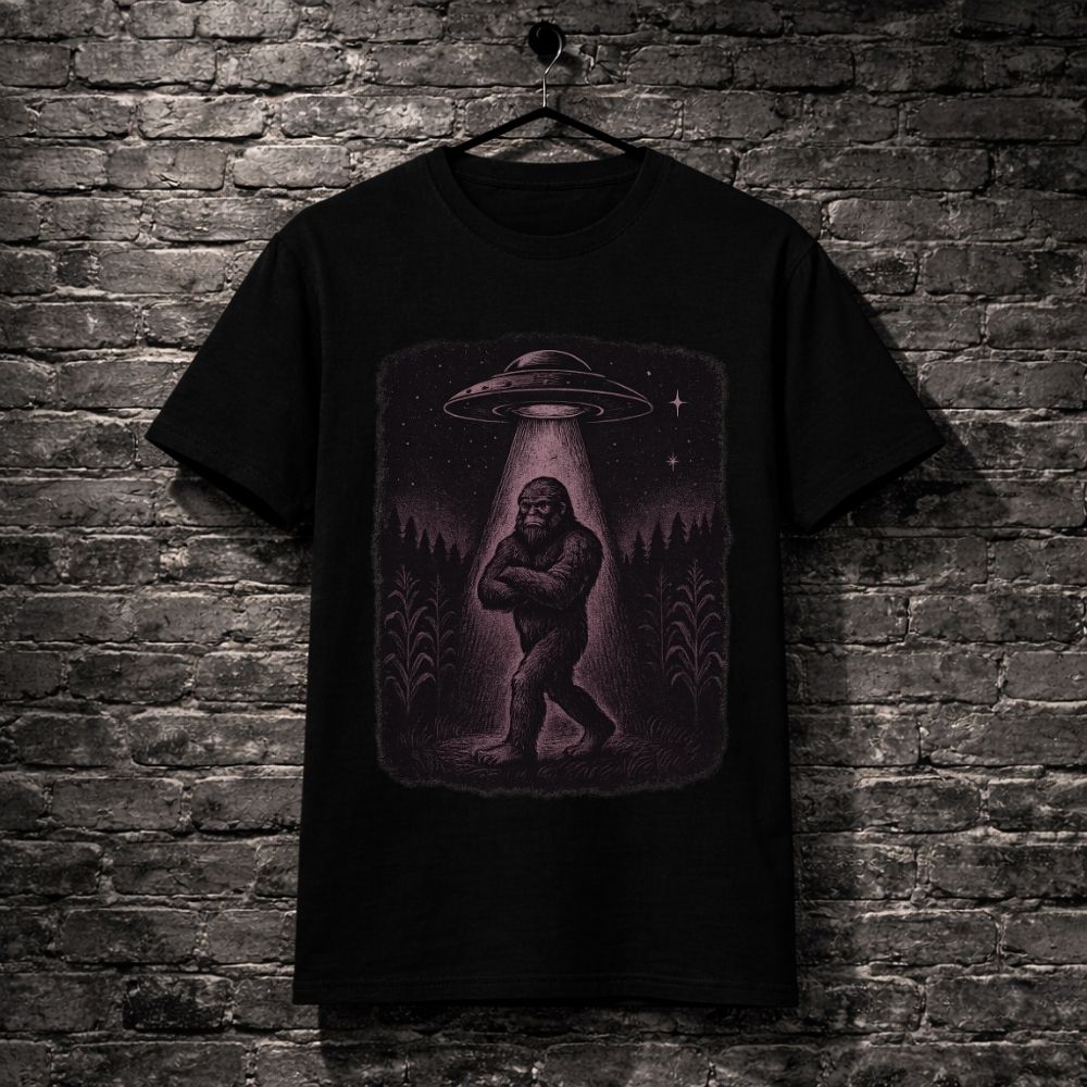 Bigfoot UFO Abduction T-Shirt — Retro Sasquatch Alien Tee
