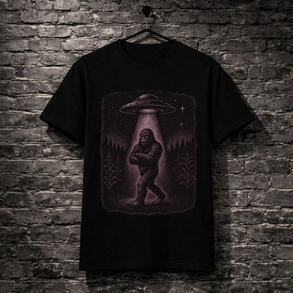 Bigfoot UFO Abduction T-Shirt — Retro Sasquatch Alien Tee