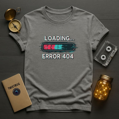 Heather gray t-shirt with distorted loading bar and Error 404 text