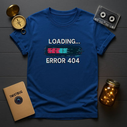 Royal blue graphic tee with glitch loading bar Error 404 design
