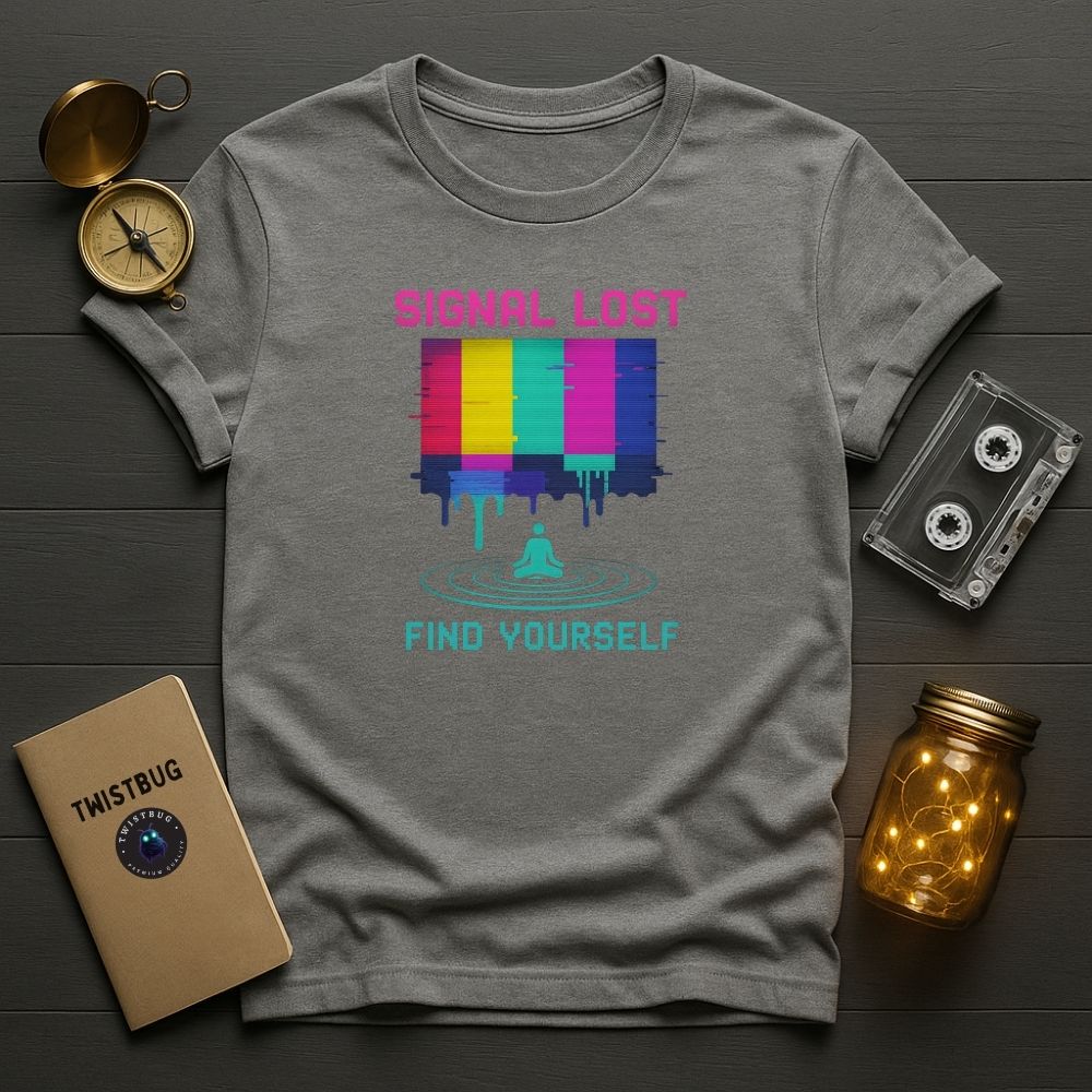 Sport grey digital detox shirt with melting glitch design.