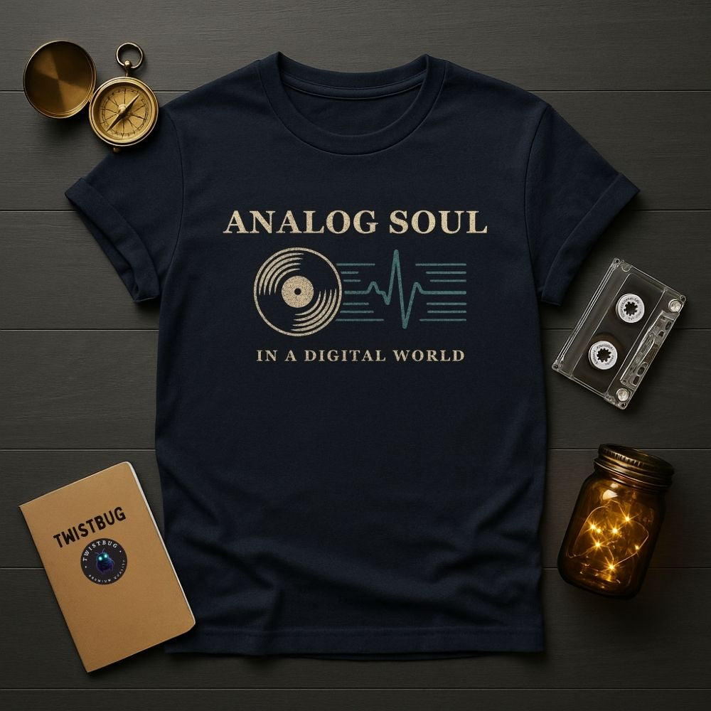 twistbug-analog-soul-tshirt-navy-flatlay-cassette-compass-retro-aesthetic

