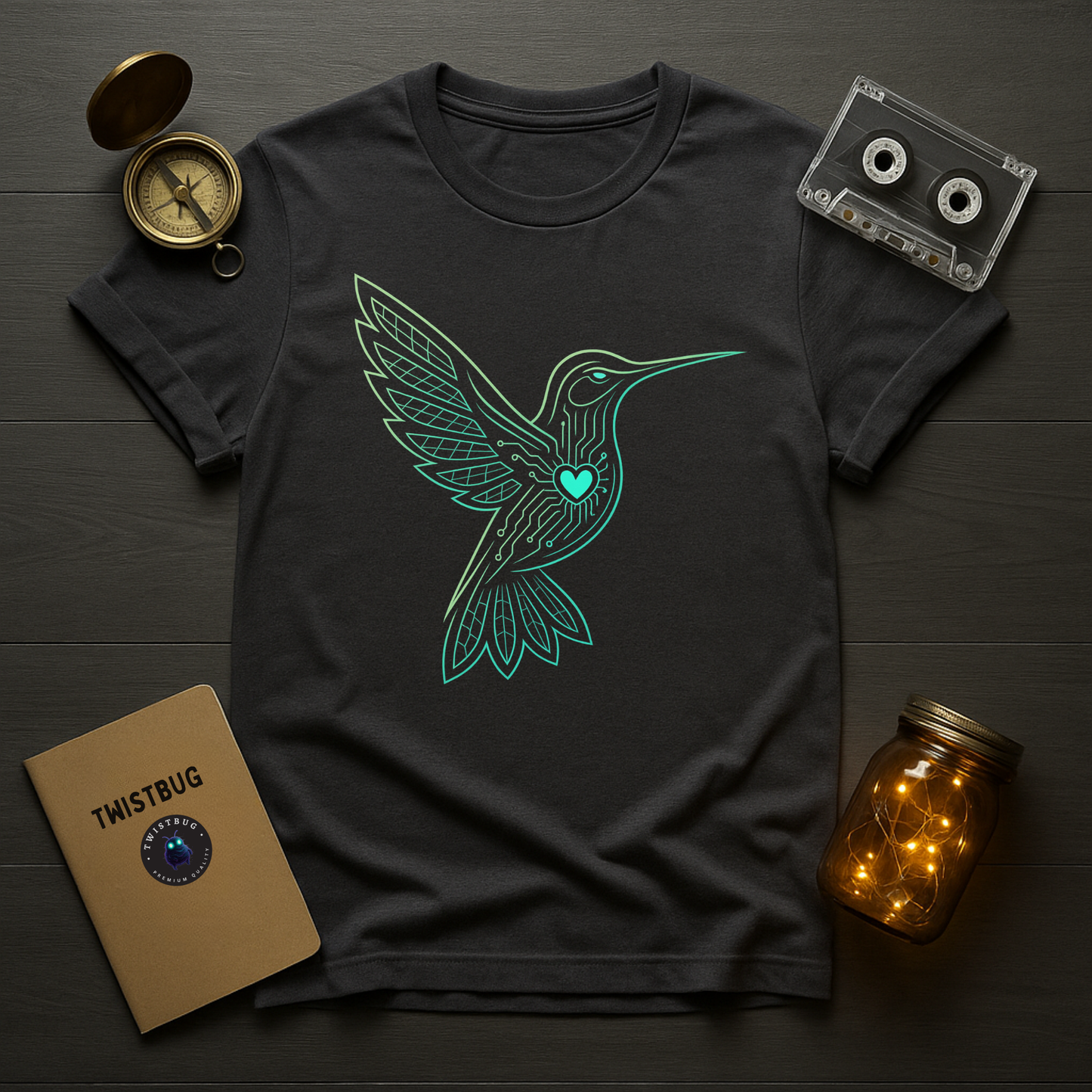 Cyber Hummingbird Tee — Circuit Heart Nature Tech Graphic