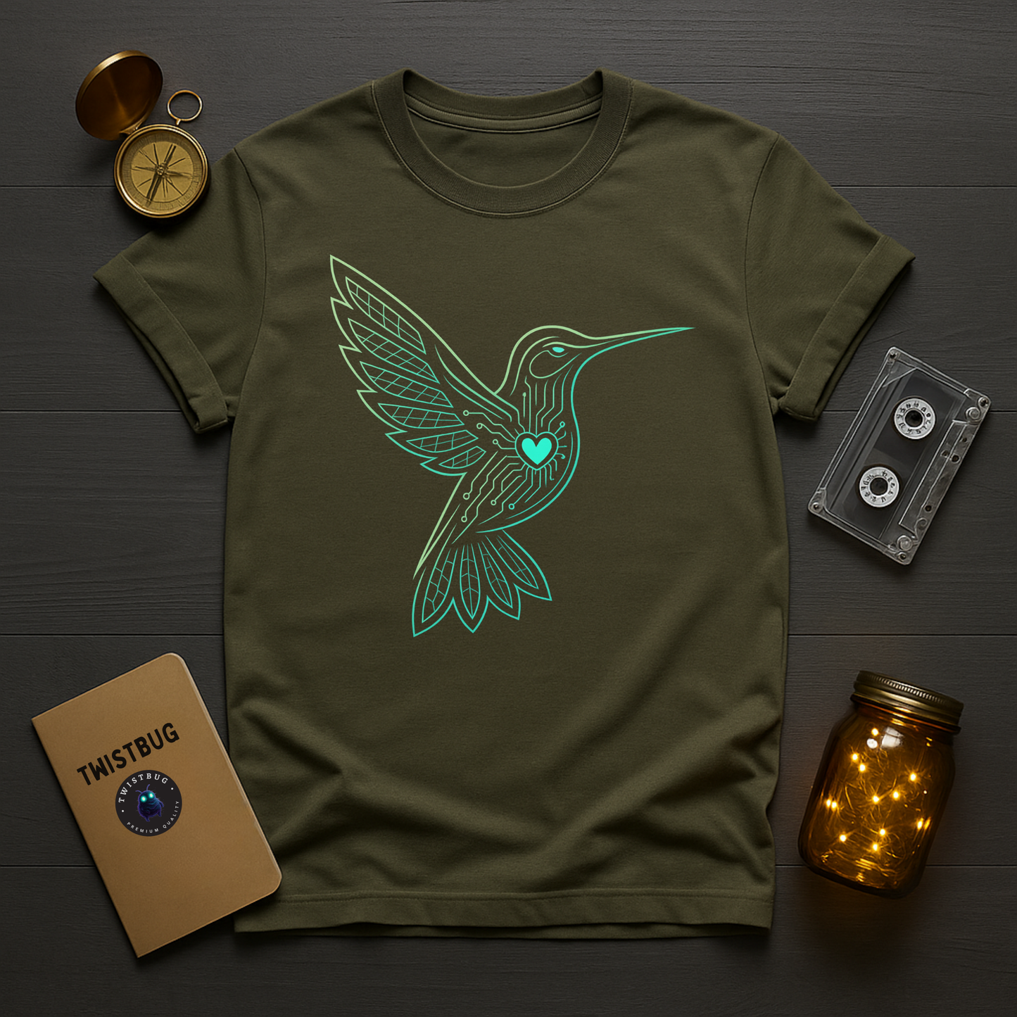 Cyber Hummingbird Tee — Circuit Heart Nature Tech Graphic