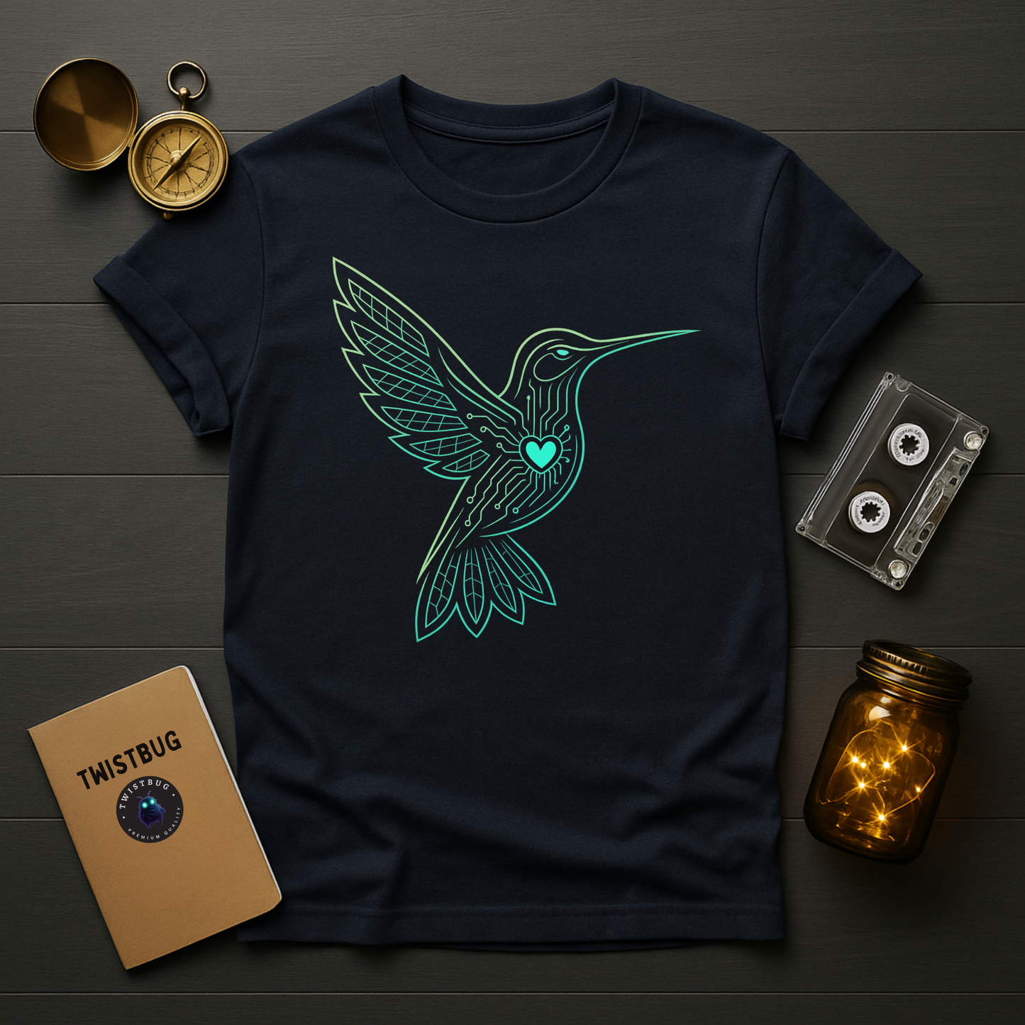Cyber Hummingbird Tee — Circuit Heart Nature Tech Graphic